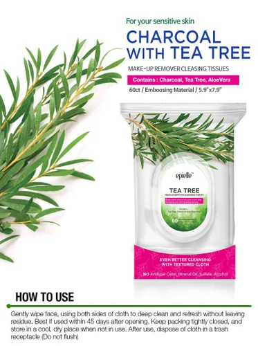 Vista 8 de Epielle Toallitas desmaquillantes de árbol de té, toallitas limpiadoras faciales diarias suaves, elimina la suciedad, el aceite y el rímel