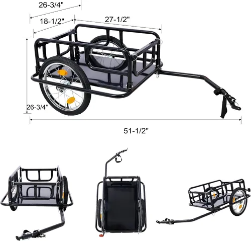 Vista 6 de Remolque de carga plegable para bicicleta con enganche universal, capacidad de 110 libras, remolque de bicicleta con ruedas y reflectores de 16