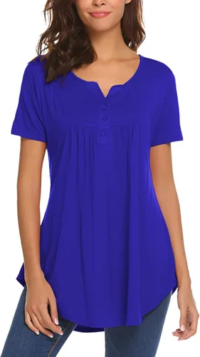 Vista 3 de Halife Blusa casual de manga larga con cuello en V para mujer, ajuste holgado, plisada