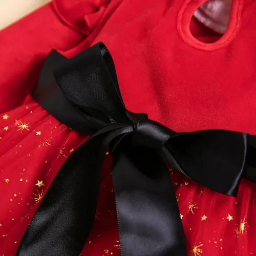 Vista 5 de Noubeau Trajes de Navidad para bebé niña con volantes, manga larga, túnica de Papá Noel, parte superior de terciopelo, pantalones acampanados
