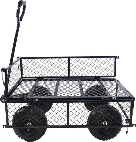 Vista 2 de Carro de jardín carro utilitario con lados extraíbles Carrito de herramientas Rueda Carretilla Capacidad de malla de acero se puede utilizar en Negro