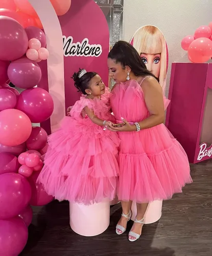 Vista 5 de Vestido de tul para niña de flores para boda, vestido de desfile para niños, vestido largo hinchado para fiesta de graduación