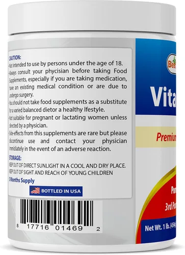 Vista 3 de Best Naturals Polvo de Vitamina C 100% Puro 1 lb (454 gramos) en Polvo (También llamado Ácido Ascórbico)
