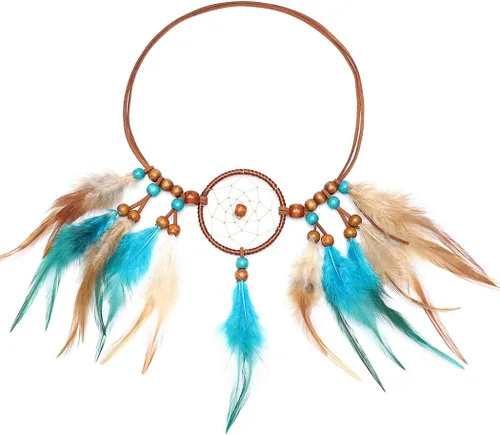 Vista 3 de Diadema de plumas de atrapasueños estilo bohemio indio con borlas para el cabello para mujeres y niñas