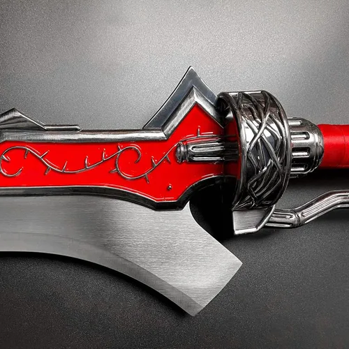 Vista 4 de Espada de fantasía antidemonio de Devil Cry Nero's Red Queen de 51 pulgadas con soporte de madera