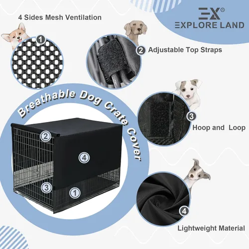 Vista 5 de Explore Land Funda transpirable para jaula de perro, ventilación de malla de 4 lados, funda básica para perrera para mascotas, todos los lados
