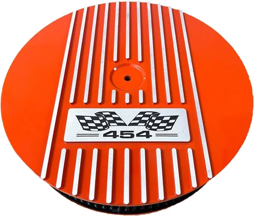Vista 6 de 454 Cubiertas de válvula naranja con aletas para Chevy Big Block y kit de filtro de aire de 13 pulgadas