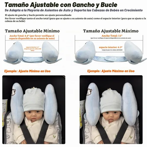 Vista 2 de Almohada Ajustable de Soporte para Cabeza y Cuello de Bebé, Almohada de Viaje para Bebé Cojín para Asiento de Carro, Almohada de Reposacabezas