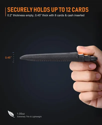 Vista 5 de Buffway - Billetera delgada minimalista de cuero con protección RFID para hombre y mujer