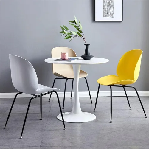 Vista 10 de Mesa de comedor moderna redonda de madera maciza con base de tulipán, muebles de comedor, mesa pequeña para comedor, cocina, ocio, mesa de café Negro