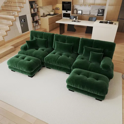 Vista 36 de Sofá modular de gran tamaño de 94 pulgadas, sofás seccionales grandes de color beige y blanco para sala de estar, juego de sofá de terciopelo, sofás