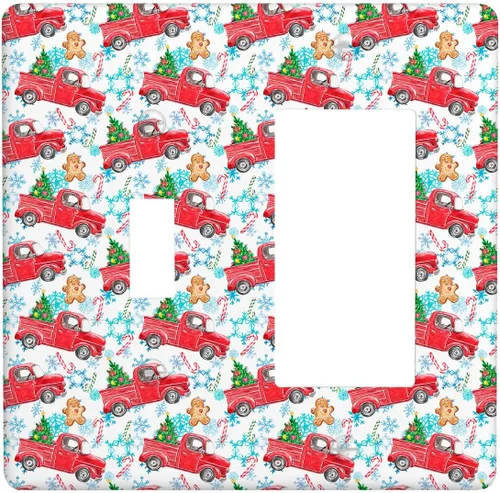 Vista 85 de Cubierta de interruptor de luz dúplex de 1 banda, cubierta decorativa de Navidad con copos de nieve rojos, placa frontal decorativa para cocina