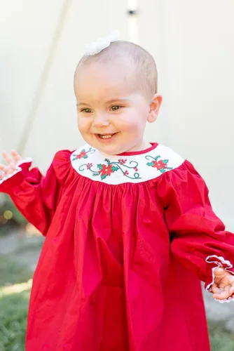 Vista 4 de Lil cactus Vestido de obispo fruncido navideño para bebés y niñas