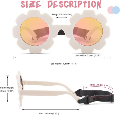 Vista 5 de COASION Lentes de sol flexibles y flexibles con correa para bebés recién nacidos y niñas de 0 a 24 meses