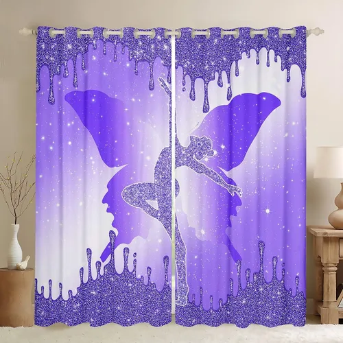 Vista 12 de Cortina de gimnasia para ventana, cortinas de lentejuelas rosas con purpurina y mariposa de diamante, para niños, niñas y mujeres, para decoración