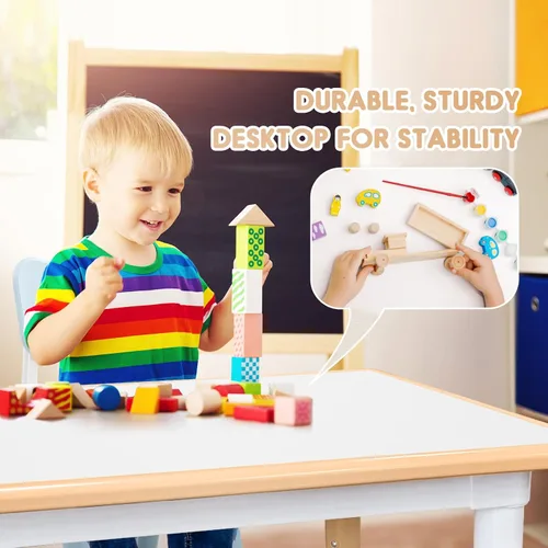 Vista 2 de Juego de mesa y silla para niños, altura ajustable, juego de mesa y silla para niños pequeños y 6 sillas con escritorio a prueba de grafiti, patas