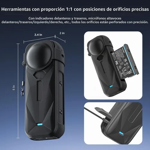 Vista 5 de Kit de accesorios para cámara para Insta 360 X5 - Protectores de lente, estuche de silicona, estuche para cámara (Negro, Unisex)