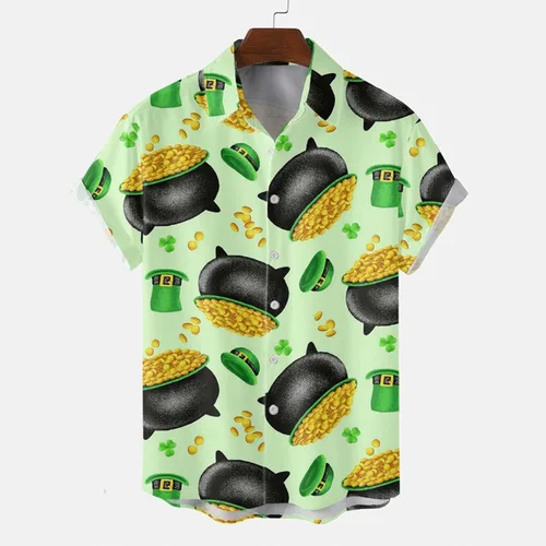 Vista 2 de Mens Short Sleeve Shirts Casual Lapel Full Print Beach Short Sleeve Vacation Outdoor Vacation Shirts Button Down Men