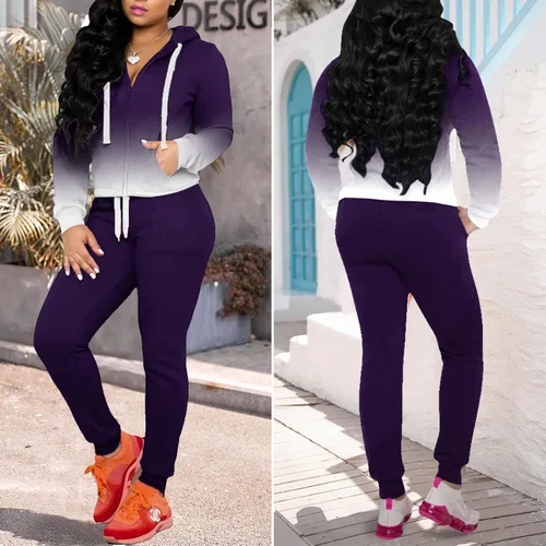 Vista 6 de FANDEE Conjunto de dos piezas para mujer, conjunto casual de sudadera con capucha y bolsillos