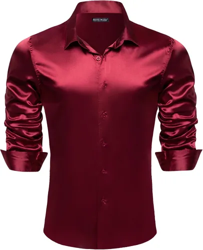 Vista 2 de Barry.Wang Camisas de vestir elásticas para hombre, de manga larga, con botones, formales, informales, negocios, bailes, fiestas, bodas