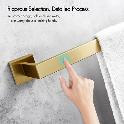 Vista 4 de Bagnolux Accesorios de baño dorados de 22 pulgadas, toallero dorado para baño montado en la pared, toallero de latón cepillado moderno y resistente