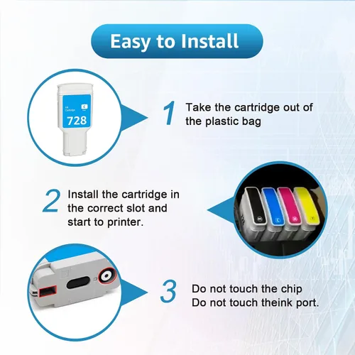 Vista 5 de Cartucho de tinta compatible de repuesto para remanufacturado 728 cian 10.1 fl oz 728XL tinta (F9J67A) uso con impresoras DesignJet T830 MFP
