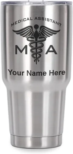 Vista 22 de LaserGram Taza aislada al vacío de 20 onzas, asistente médico MA, grabado personalizado incluido (negro)