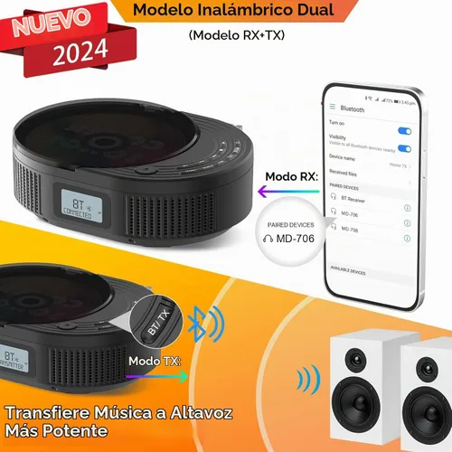 Vista 2 de MONODEAL Reproductor de CD portátil con 2 altavoces de 3 W, transmisor Bluetooth y altavoz 2 en 1, radio FM reproductor de CD combinado