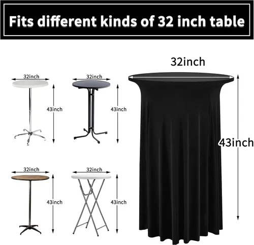 Vista 2 de 6 paquetes de faldas de mesa de cóctel redondas de 32" x 43" de elastano elástico con drapeados ondulados, fundas de mesa de cóctel ajustadas