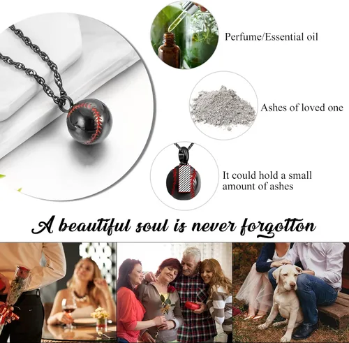 Vista 6 de abooxiu Collar de urna de béisbol para cenizas de acero inoxidable con colgante conmemorativo, colgante de cenizas humanas, para mujeres y hombres