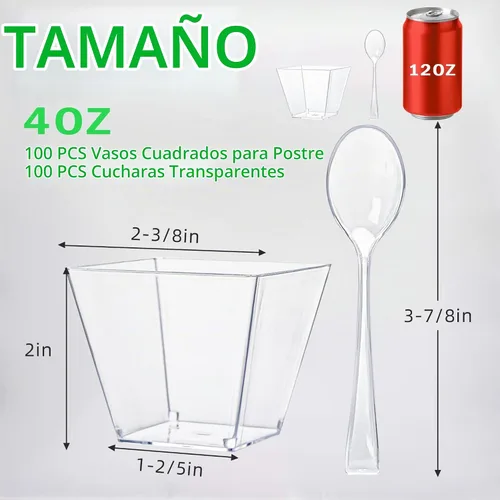Vista 2 de Paquete de 100 mini tazas de postre de 4 onzas con cucharas, cuenco