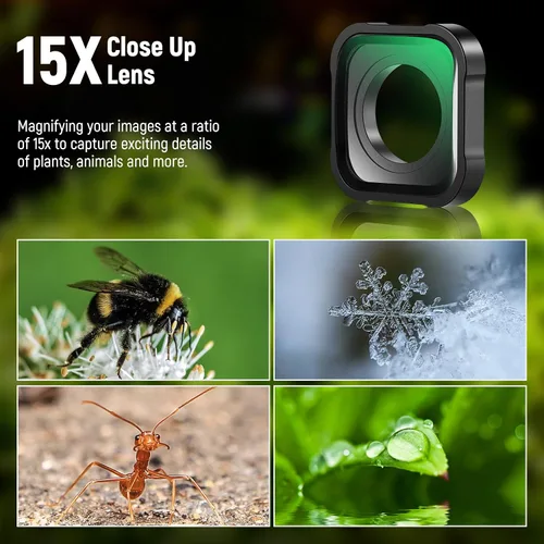 Vista 3 de NEEWER Lente de aumento 15X 2.8-3.9 in Distancia focal para fotografía macro primer plano, compatible con cámara de acción GoPro Hero 13 12 11 10 9