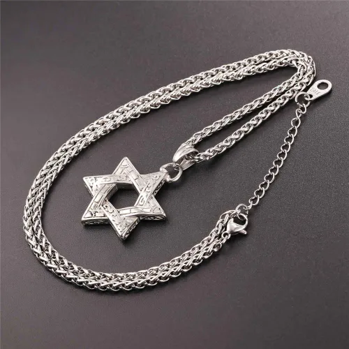Vista 3 de U7 Star of David Necklace for Men Women GoldStainless Steel Hexagon Pendant with CrossRuby StoneClassic Jewish Isael Necklaces Length 22 24 26