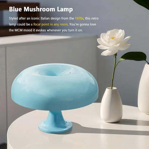 Vista 2 de Lámpara de mesa con forma de hongo en forma de dona, regulable, retro de los años 70, luz moderna de mediados de siglo con 3 modos de iluminación