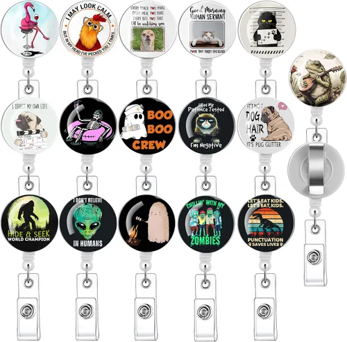 Vista 9 de Paquete de 16 carretes de insignia para enfermeras con soporte retráctil para tarjetas de identificación con clip #1-16pack multicolor