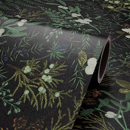 Vista 9 de VaryPaper Papel tapiz de hojas de musgo tropical de 17.7 x 118 pulgadas, papel tapiz autoadhesivo floral negro autoadhesivo decorativo floral