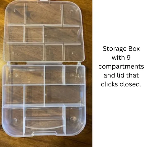 Vista 2 de Caja de almacenamiento, plástico, multifuncional, 9 compartimentos con tapa para artes, manualidades, escuela, suministros para el hogar.