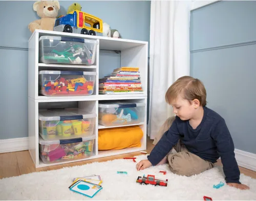 Vista 9 de Rubbermaid Cleverstore - Paquete de 6 recipientes de plástico apilables transparentes de 41 cuartos de galón con tapas transparentes de cierre