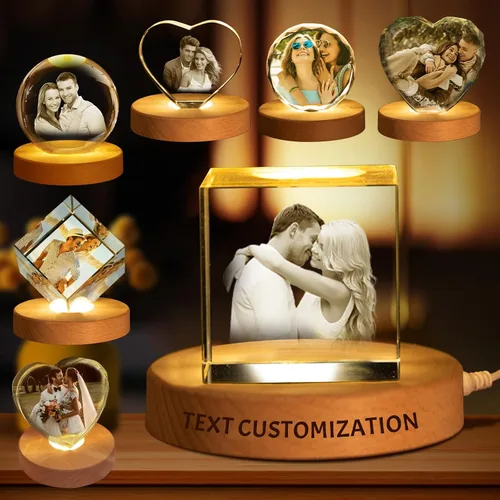 Vista 18 de Regalo de foto de cristal 3D personalizada – Imagen personalizada para el Día del Padre, cumpleaños, aniversario – Recuerdo para papá, parejas