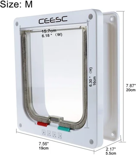 Vista 2 de CEESC Puerta magnética con solapa para gatos con cerradura de 4 vías para gatos, gatitos y gatitos, 3 tamaños y 2 opciones