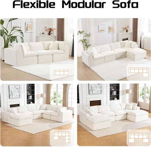 Vista 4 de Sofás de nube beige para sala de estar, sofá deshuesado de 4 plazas, sofá modular seccional, no requiere montaje, tapizado de chenilla, moderno