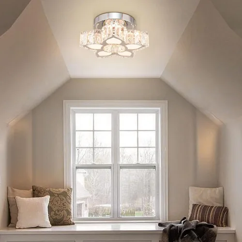 Vista 4 de FRIXCHUR Lámpara de Techo Moderna de Cristal Mini Lámpara de Araña LED Pequeña Lámpara de Araña de Flores para Sala de Estar Dormitorio Comedor