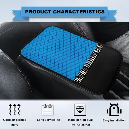 Vista 4 de Funda de cuero brillante para consola central de automóvil, protector de consola central de automóvil, alfombrilla de almacenamiento para Azul