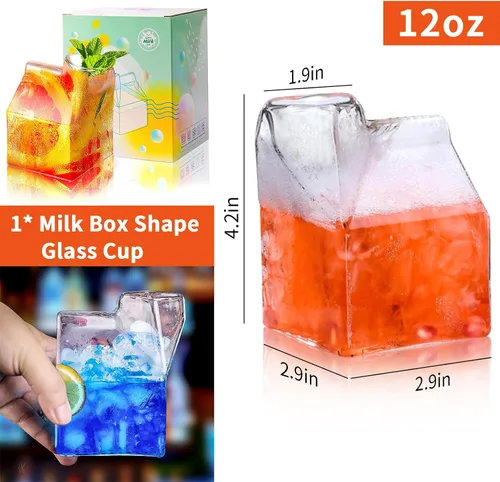 Vista 2 de SuproBarware Vasos de cóctel de 12 oz 12.2 fl oz, vasos de Martini, vasos de whisky, vasos creativos con forma de caja de leche para cóctel