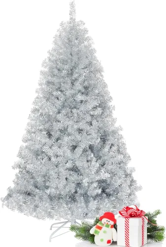 Vista 10 de DREAMADE Árbol de Navidad de oropel dorado, pino artificial de 6 pies sin encender con 1036 ramas completas, soporte de metal, diseño con bisagras