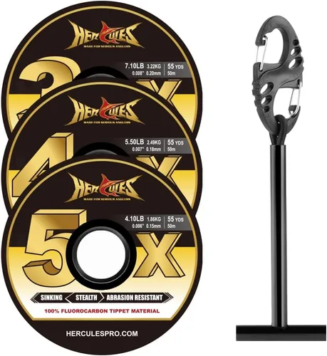 Vista 24 de HERCULES Tippet de pesca con mosca, paquete de 3 con soporte para volquetas, 55 yardas