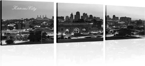 Vista 69 de TUMOVO 3 piezas de arte de pared en lienzo con diseño de horizonte de Atlanta, arte de pared panorámico de paisaje urbano en blanco y negro