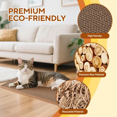 Vista 4 de LIFLIX 7 almohadillas de rascador reversibles para gatos con caja, 16.5 pulgadas de largo x 12.6 pulgadas de ancho x 5.9 pulgadas de alto, rascador