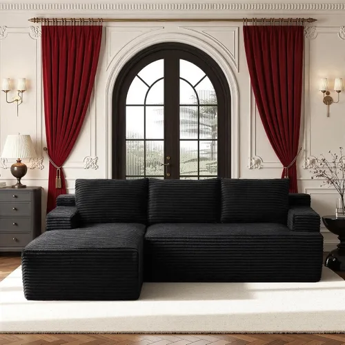Vista 9 de Sofá modular moderno de 96 pulgadas para sala de estar, sofá modular tapizado, sin hueso, cómodo sofá nube con diván en forma de L