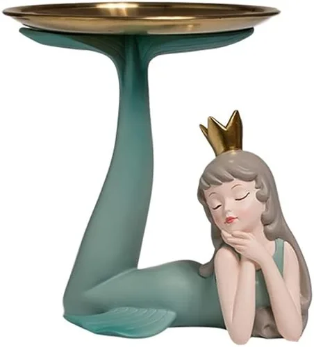 Vista 5 de Escultura china de feng shui, escritorio de oficina, bandeja de sirena, decoración de estatua de niña de resina, escultura de hada, adornos
